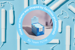 TOTM workplace box and TOTM tampons on a blue background